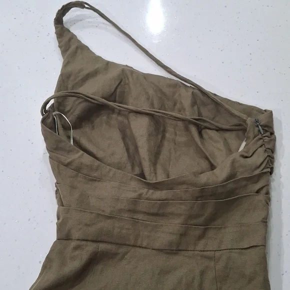 ZARA RUCHED ASYMMETRICAL LINEN BLEND DRESS - Picture 8 of 14